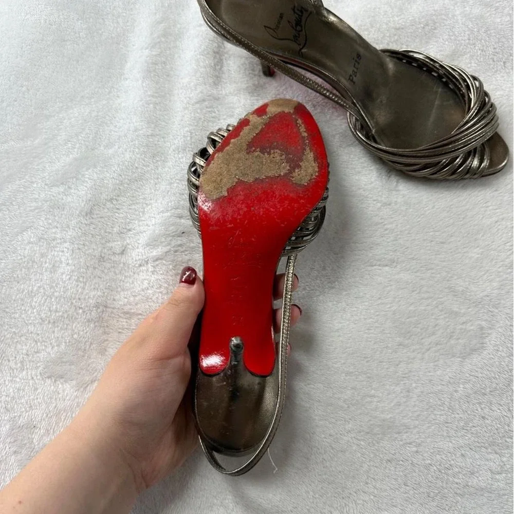 Christian Louboutin metallic silver slingback kitten heels y2k euro designer